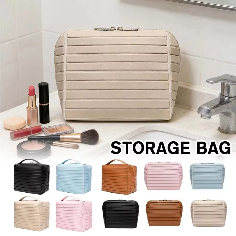 

Large Capacity Striped PVC Toiletry Bag Travel Cosmetic Organizer Portable Makeup Pouch for Women Bathroom Accessories
