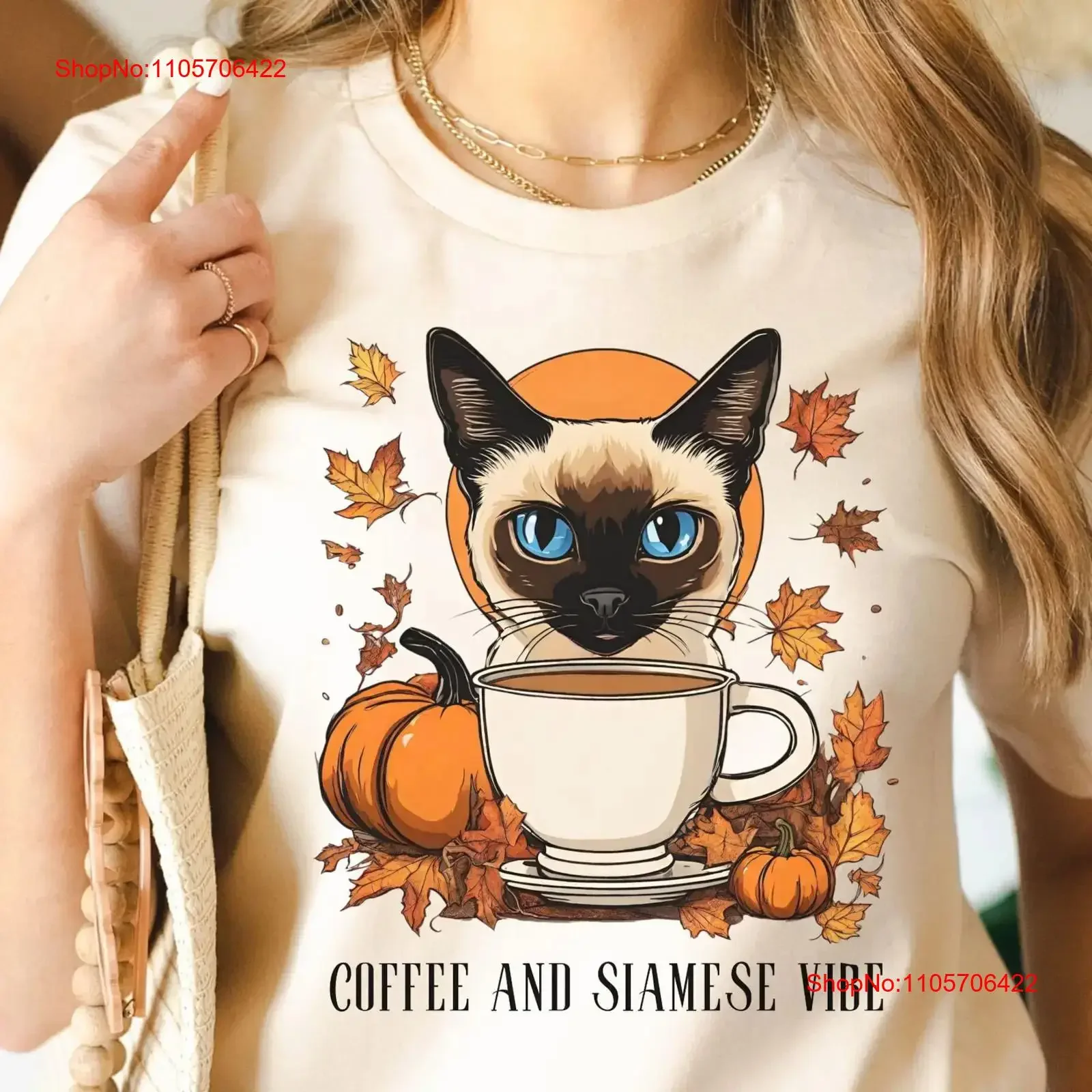 Siamese Cat Fall T Shirt and Coffee Mom Lover Cute Cats vintage Washed Breathable Stylish graphic streetwear Comfortable Soft