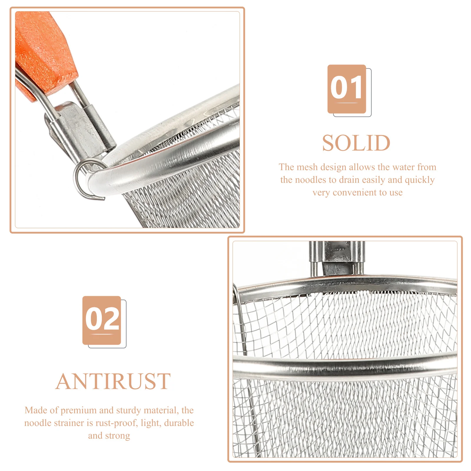 

4Pcs Stainless Steel Noodle Strainer Baskets Wood Handle Mesh Colander Spoon for Pasta Kitchen Cooking Tool Practical