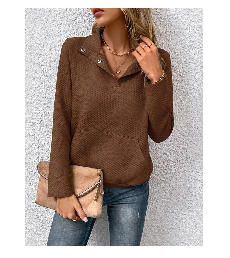 Casual Long Sleeve Hoodie Regular Fit Simple Style with Pocket Stand Collar Thin Regular Length Pullover Colorblock Women Hoodie