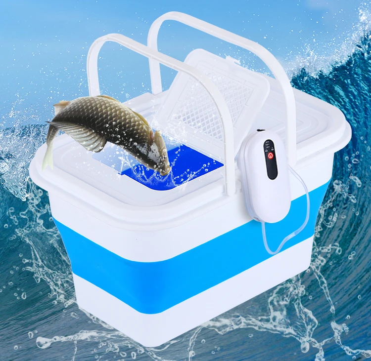 Fishing bucket foldable fish  with aeration pump multi-function portable bucket lure fishing box live fish bucket fish box