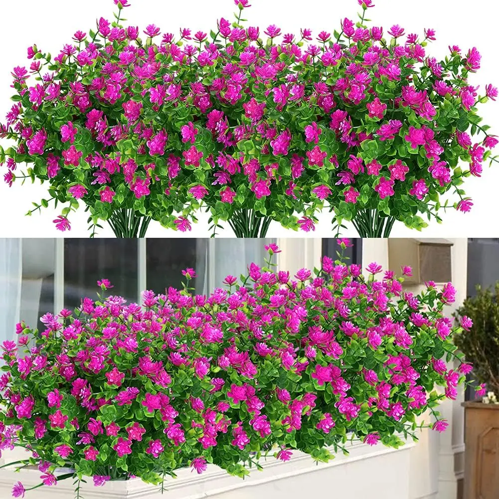 

24 Bundles Outdoor Artificial Flowers UV Resistant Fake Boxwood Plants, Faux Greenery for Indoor Outside Hanging Plants