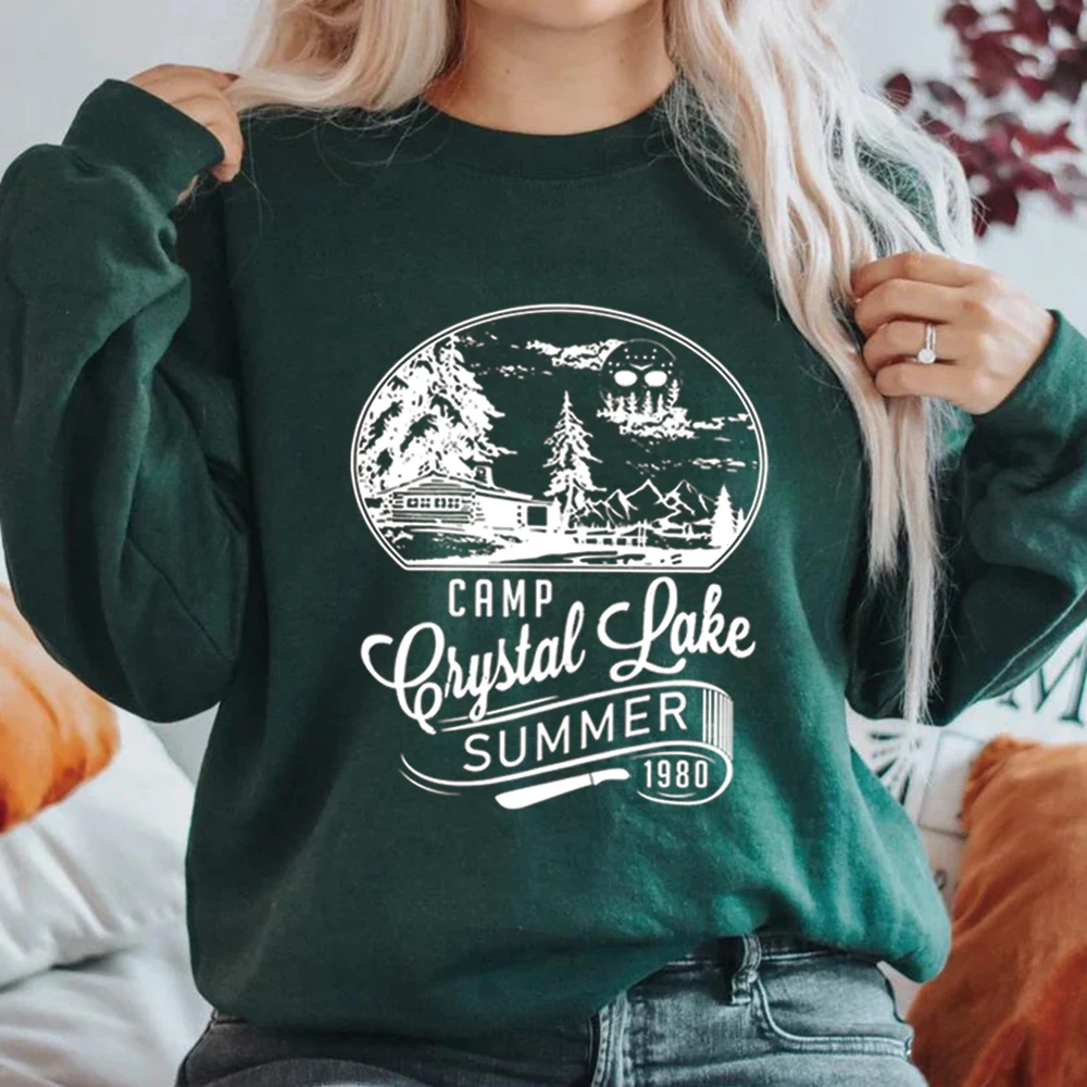 Camp Crystal Lake Retro Crewneck Sweatshirt Horror Movie Shirt Vintage Halloween Top Winter Clothes Women Harajuku Sweatshirt