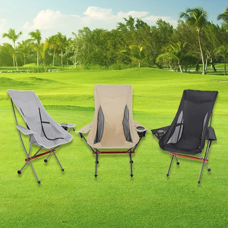 Portable Folding Armchair Ultralight Outdoor Folding Camping Chair With Armrests Aluminum Alloy Fishing Chair Picnic Beach Chair