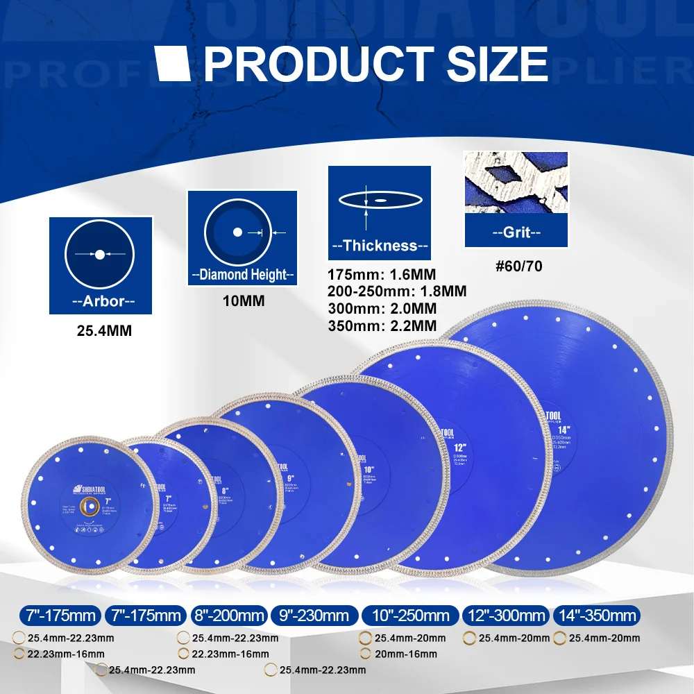 SHDIATOOL 1/2/5pcs Diameter 75-350mm Diamantdoorslijpschijf X Mesh Turbo Zaagblad gesneden Keramische Tegel Porselein Marmer Graniet Steen