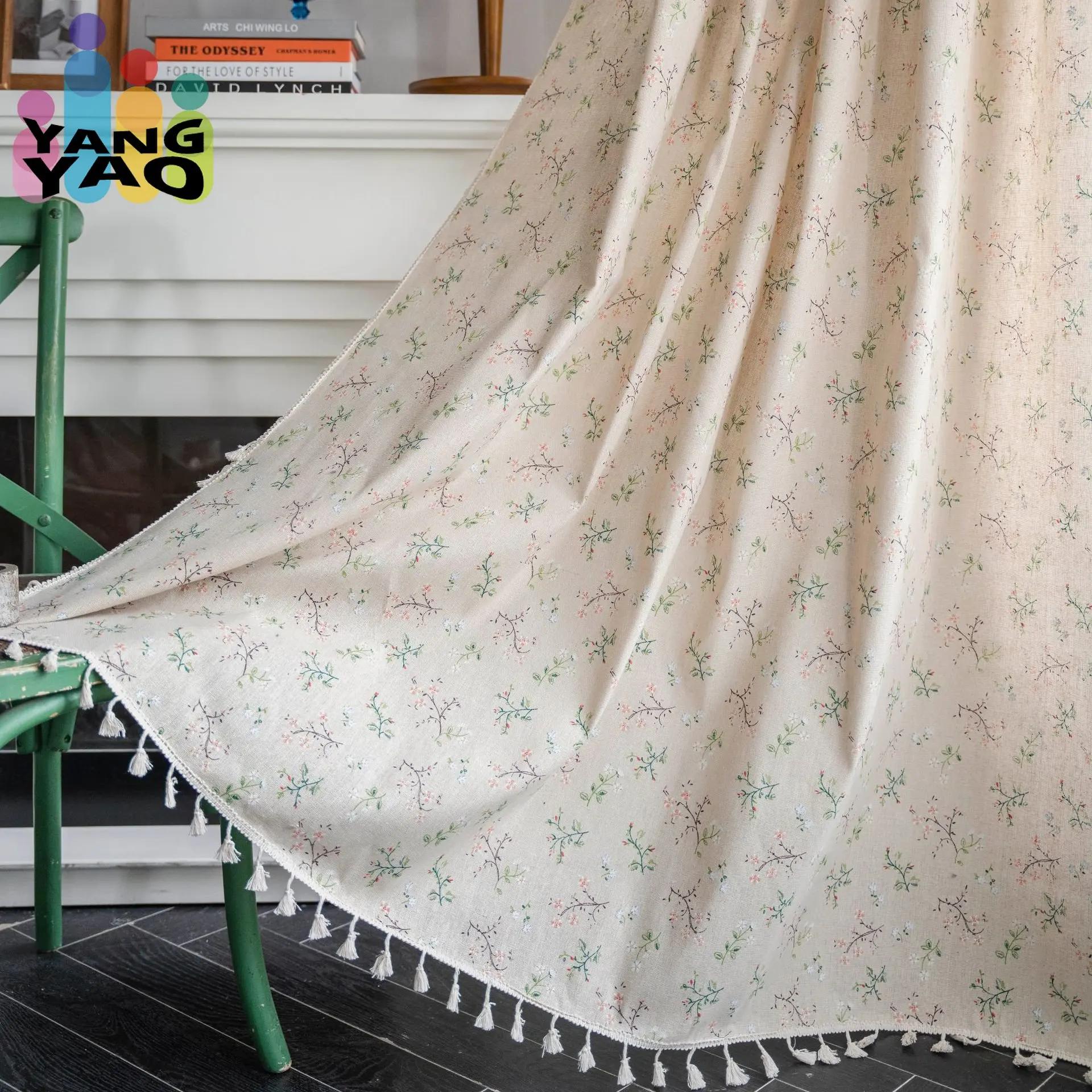 

Yaapeet Cotton Linen Curtain for Living Room Tassel Floral Printed Blackout Window Drapes Balcony Bedroom Kitchen Short Curtains
