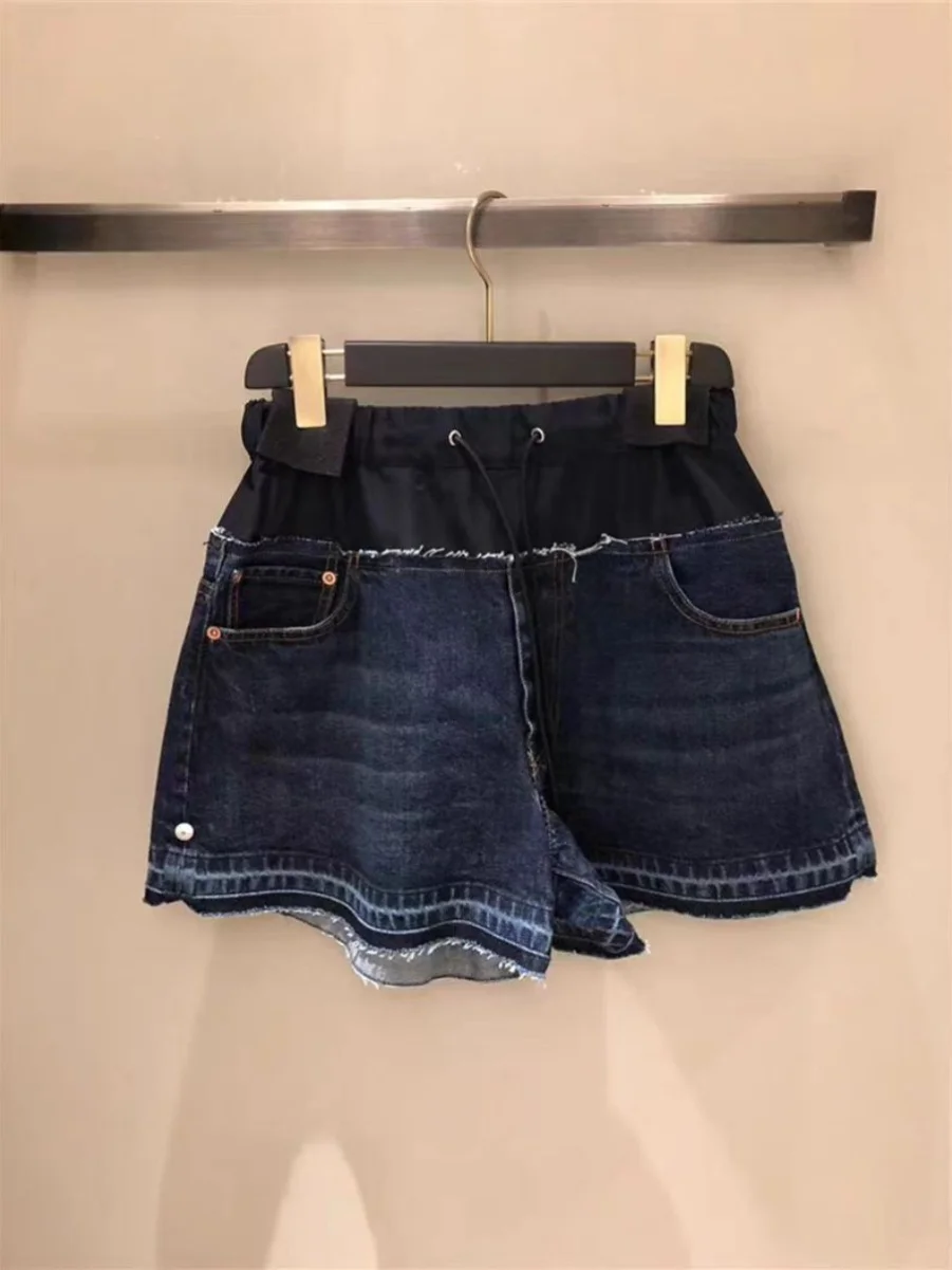 

FOG SACAI Spring/Summer 2024 High Waist Elastic Loose Casual Mix Denim orts Women's Trendy All Match orts Jeans