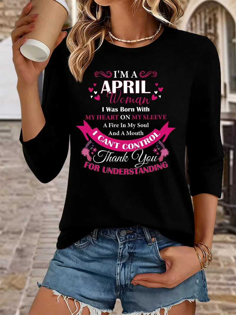 Women's Summer Crew Neck 3/4 Sleeve T-Shirt, 