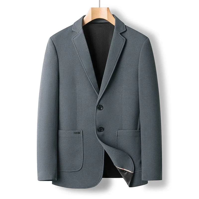 

TFETTERS Brand 2024 Mans Blazer Jacket Casual Solid Color Turn-Down Collar Waffle Coat Male Spring and Autumn Fashion Blazer Men