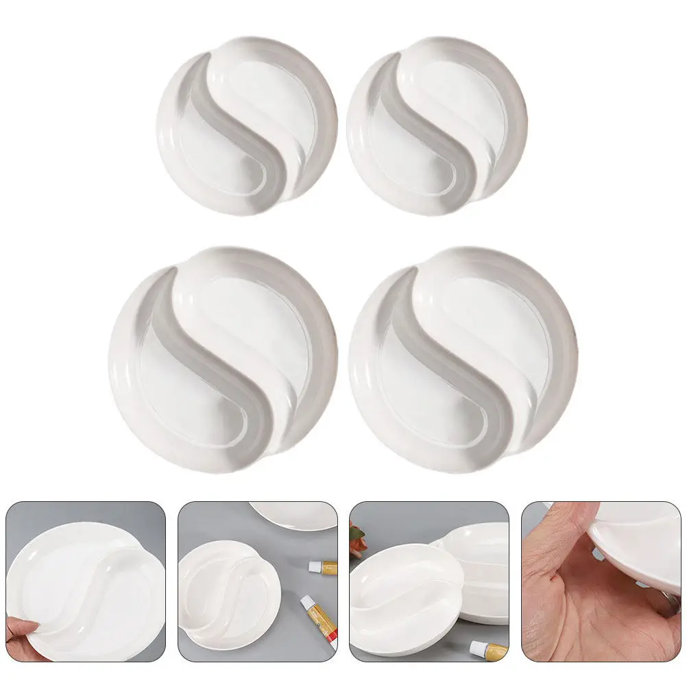 4Pcs Tai Ji Shape Plastic Pigment Mixing Tray Set for Watercolor Acrylic Painting Artists Students Portable Lightweight Easy