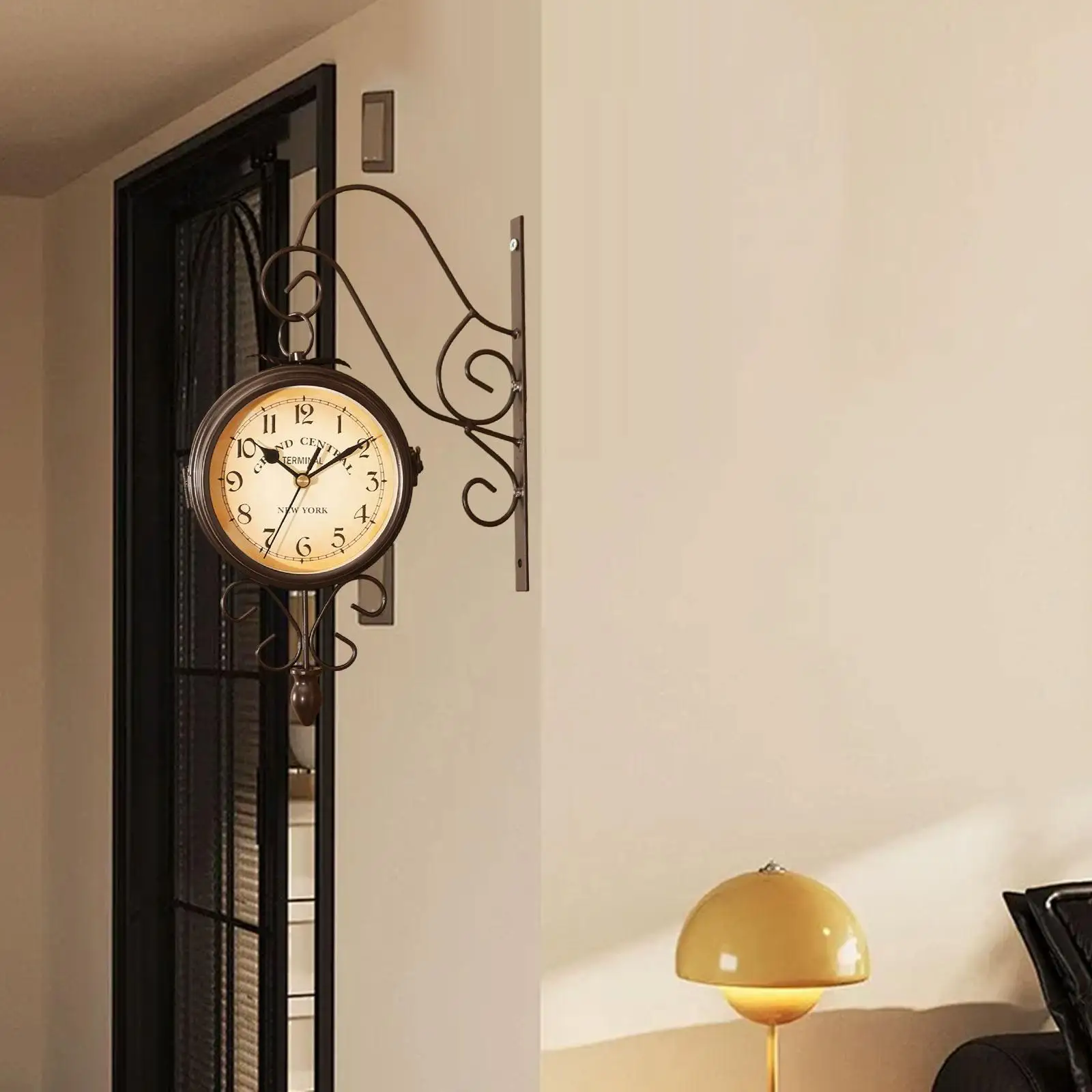 Double Sided Wall Mounted Clock Round Rotatable Silent Home Decor Station Clock for Kitchen Bathroom Bedroom Garden Lobby