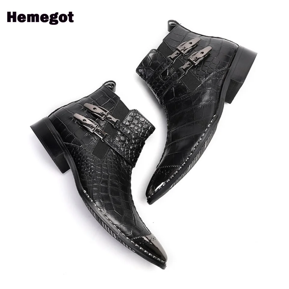 Black Leather Men's Boots Double Straps Design Novelty Stylish Side Zipper Men Boots Big Size 37-47 Botas Zapatillas Mujer