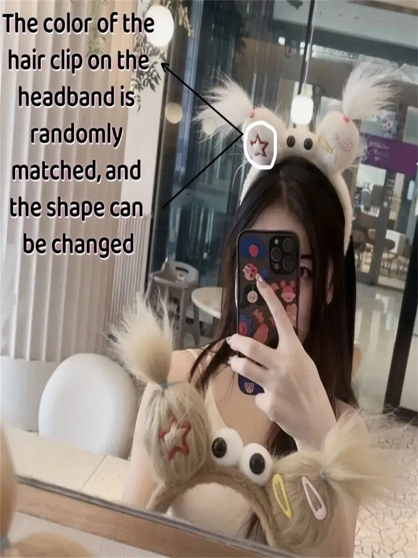 Frühlings- und Sommer-Haarband im neuen Stil mit schrullenhaften Ohren, niedliches Stirnband, mädchenhaftes Dopamin-Cartoon-Plüsch-Haarband, lustiges Haarband, Haar-Accessoire, Kopfbedeckung für Frauen – Detail 1