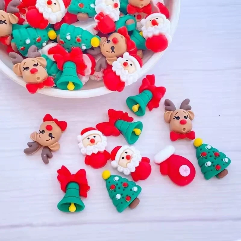 20-60Pcs New Cute Mini Cartoon Christmas Series Resin Figurine Crafts Flatback  Ornament Jewelry Making Hairwear Accessorie