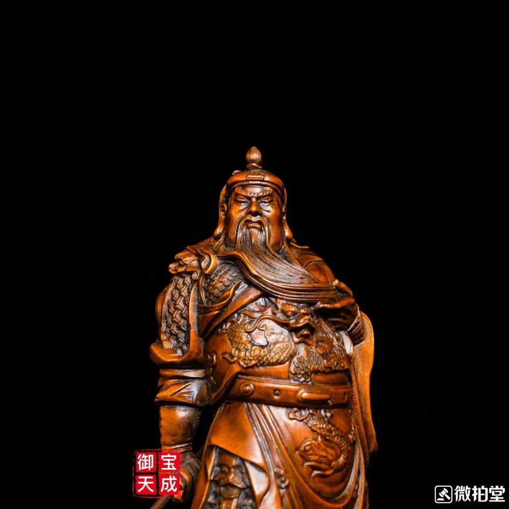 Chinese Boxwood Wood Carved Dragon Warrior Wealth Mammon Guan Gong Yu God Statue view 5