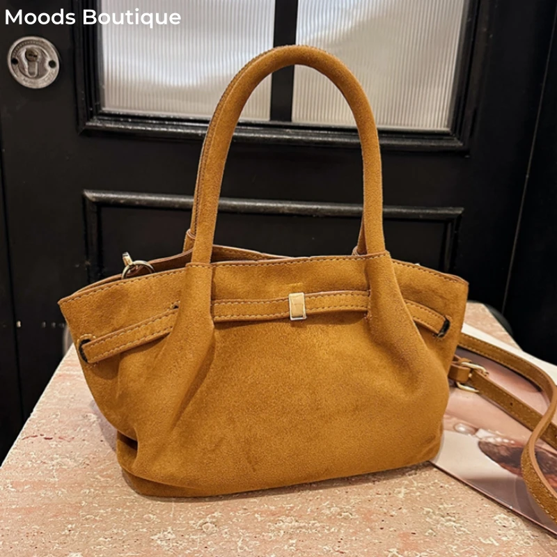 MOODS Burgundy Round Top-handle Bags For Women Soft Suede Shoulder Cross Body Cloud Bag 2024 Luxury Designer Purses And Handbags