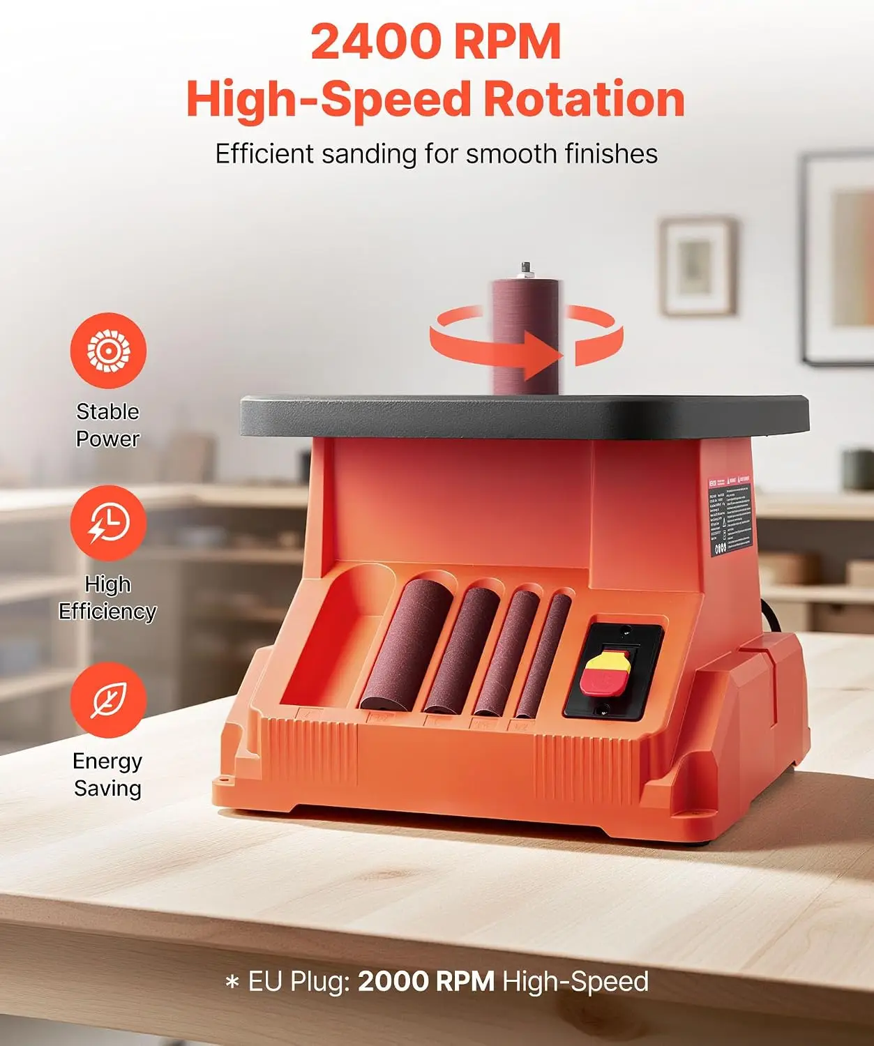 Oscillating Spindle Sander, 2400RPM Benchtop Spindle Sander with 6 Sleeves (1/2