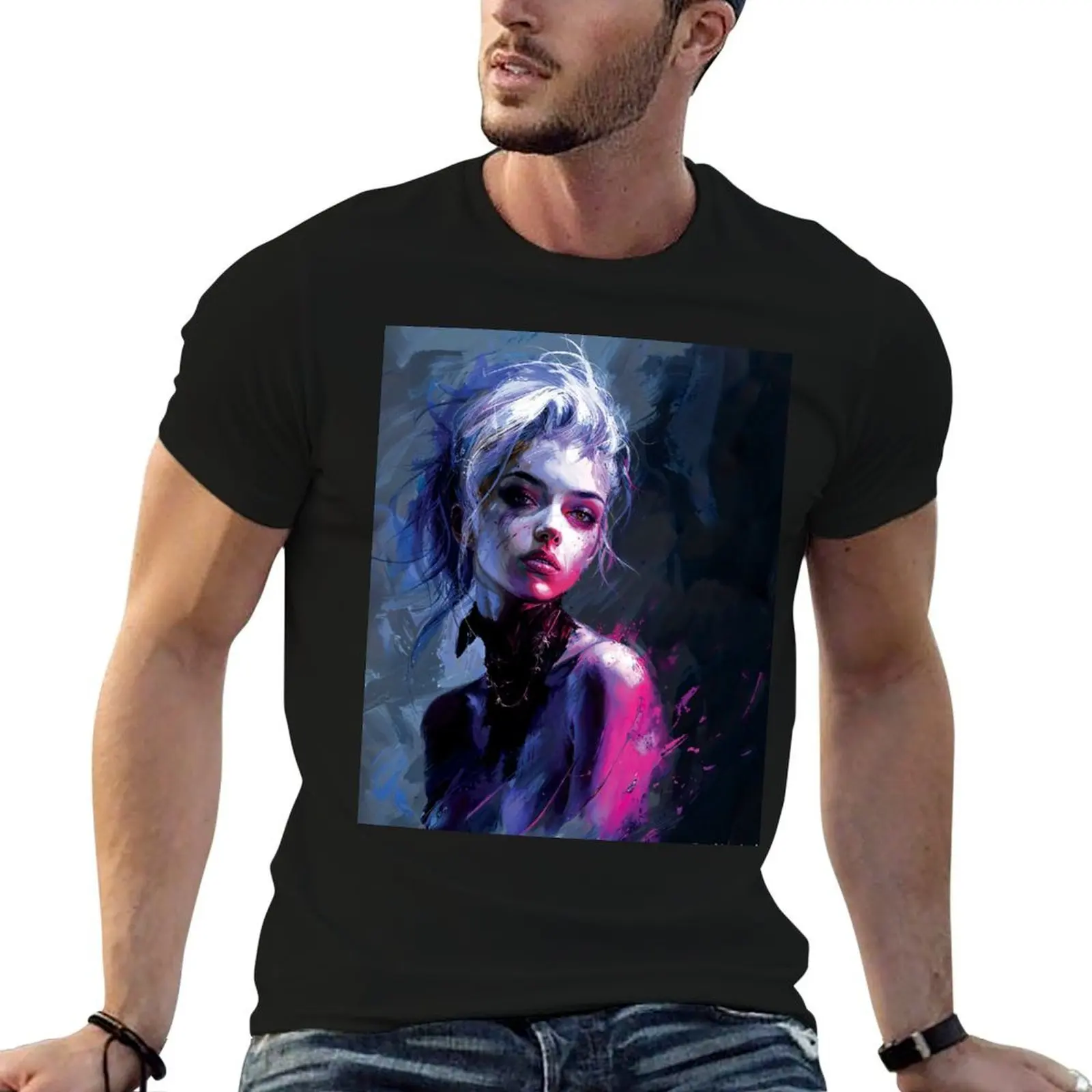 Hypnotic Allure: Zoe's Vulnerable Gaze T-Shirt boys whites custom shirt anime shirts men