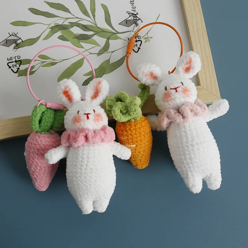 

Cute Rabbit Doll Crochet Keychain Wholesale Handmake Knitting Rabbit With Carrot Keyrings For Bag Pendant Creative Gifts Keyring