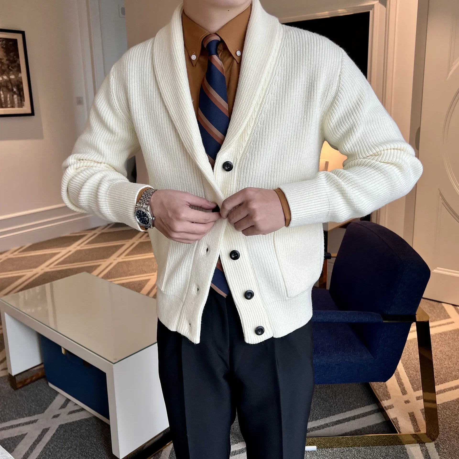 육군 녹색 카디건 스웨터 남성 스웨터 코트 여분의 거친 양모 스웨터 두꺼운 따뜻한 캐주얼 코트 남성 의류 버튼 XT948