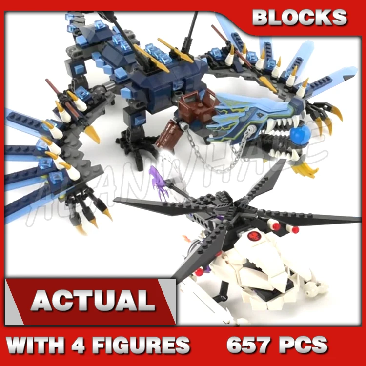 

657pcs Shinobi Bule Lightning Dragon Battle Silver Helicopter Poseable Wings 79141 Building Block Toys Compatible With Model