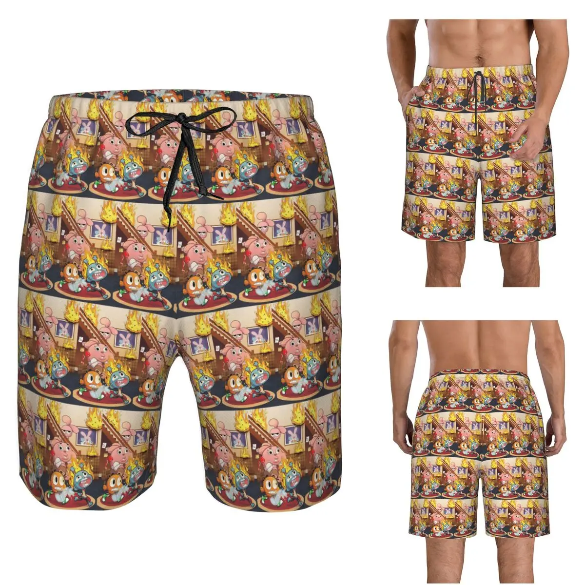 The Amazing World Of Gumball Cartoon Trunks Beach Board Shorts Casual Quick Dry Swim Summer Men Pants