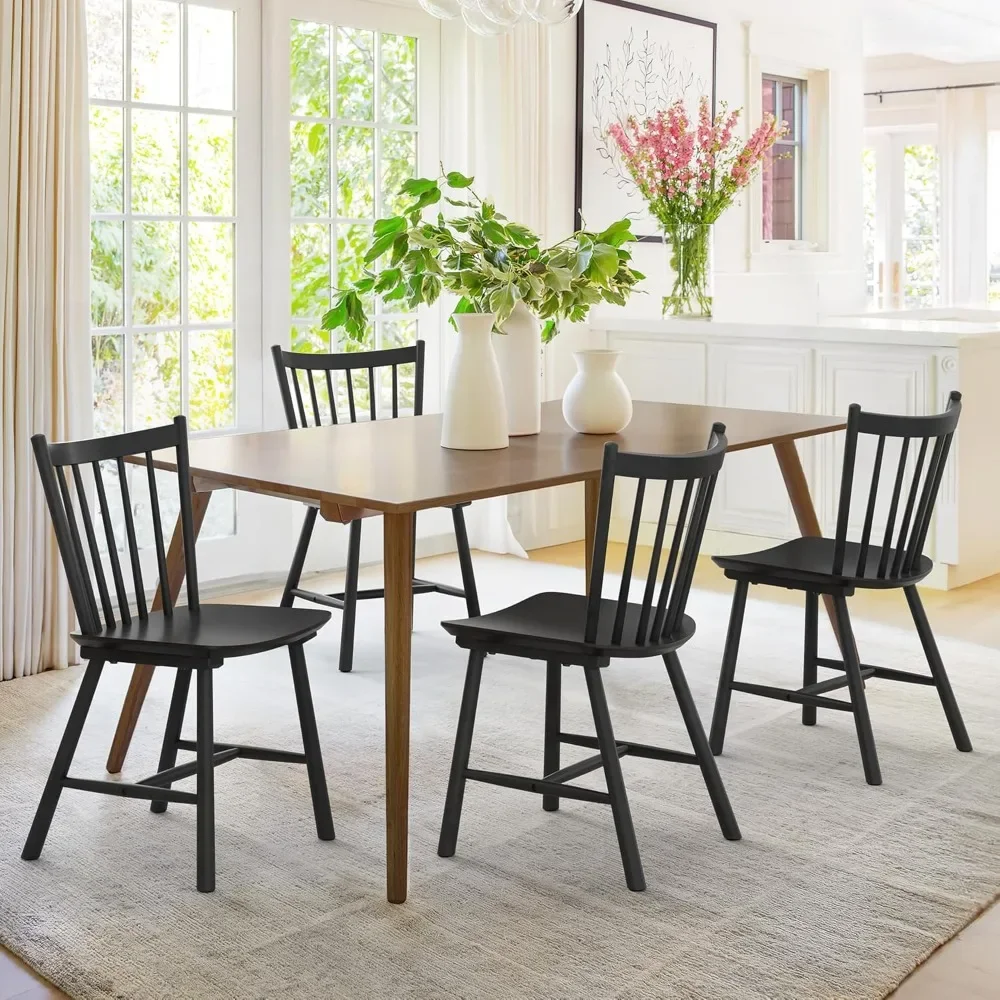 Upgraded Dining Chairs Set of 4, Farmhouse Wooden Spindle Back Kitchen Chairs, Windsor Dining Chairs for Dining Room, Black