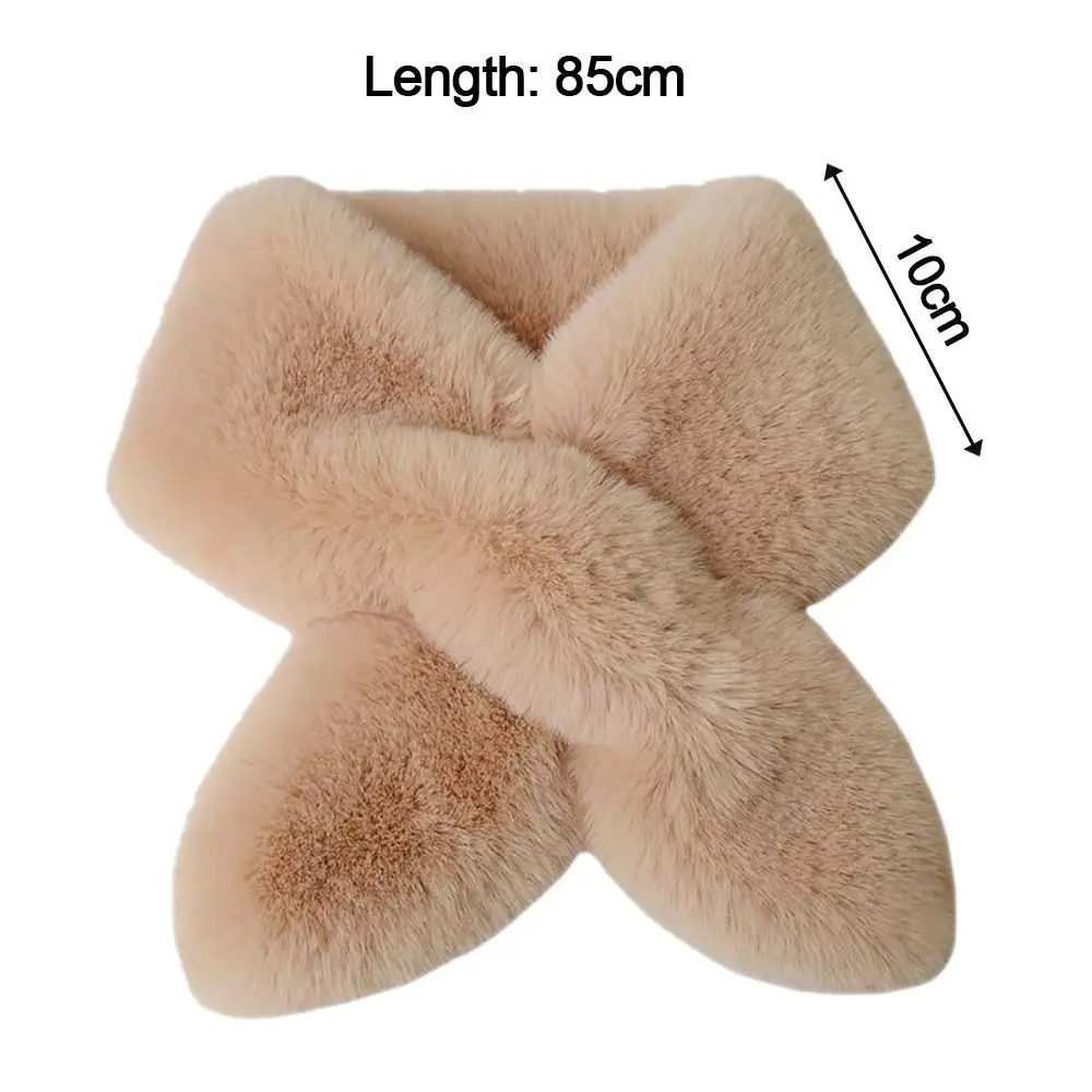 Cute Solid Color Cross Scarf Faux Rabbit Fur Plush Thicken Neck Scarf Neckerchief Wrap Women