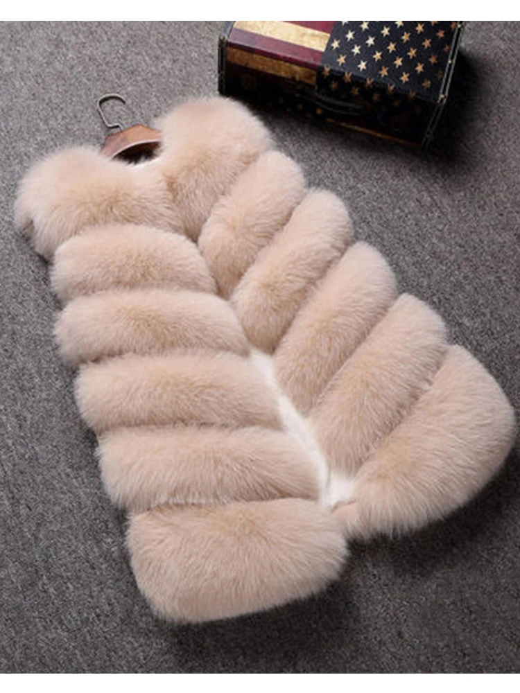

Faux Fur Vest Women Sleeveless Long Coat Jacket Gilet Fashion Outerwear Winter Plus Size S 4XL
