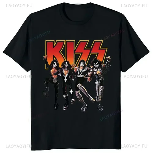 Imagen 1 del producto Kiss Band hombres y mujeres moda música Rock Top Harajuku manga corta patrón Universal camiseta grande