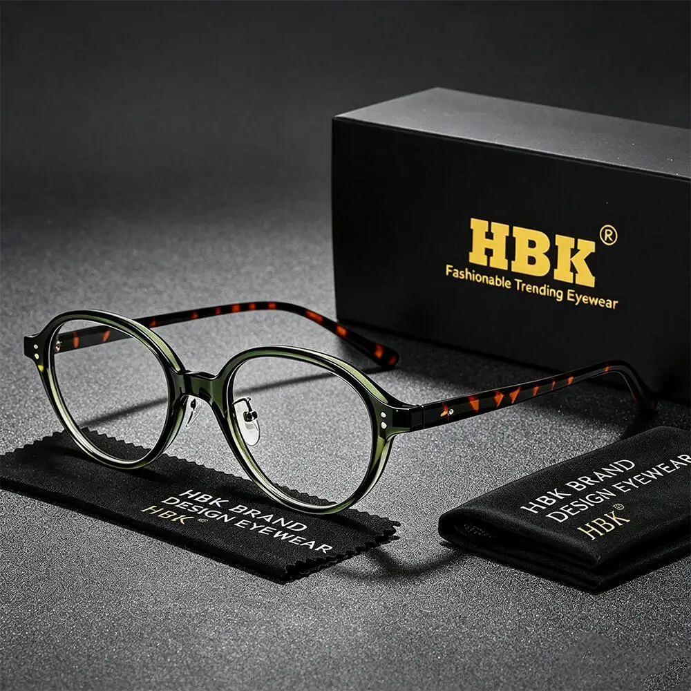 HBK Fashion Classic Men's Flat Lenses High-Quality Tr-90 Circular Eyeglass Frame Women's Fashionable Decorative Gift Glasses