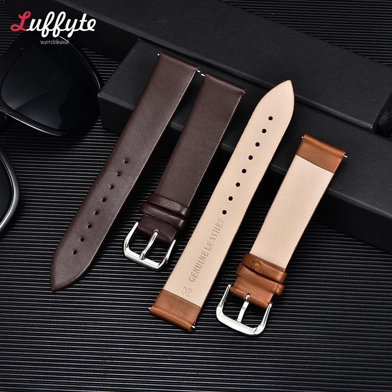 8mm 10mm 12mm 14mm 16mm 18mm 20mm 22mm Genuine Leather Watch Band Straps Ultra Thin Soft Brown Black Belt Watch Accessories