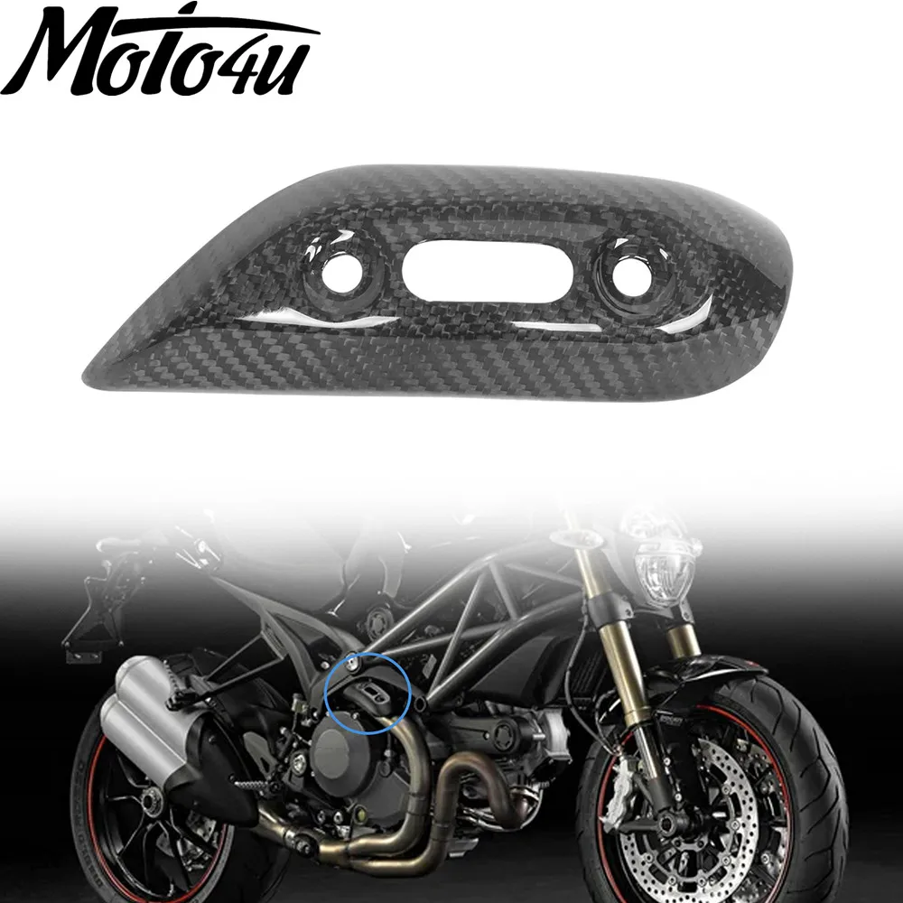 For Ducati Monster 696 795 796 1100 Carbon Fiber Exhaust Heat Shield Pipe Cover Guard Anti-Scalding Shell
