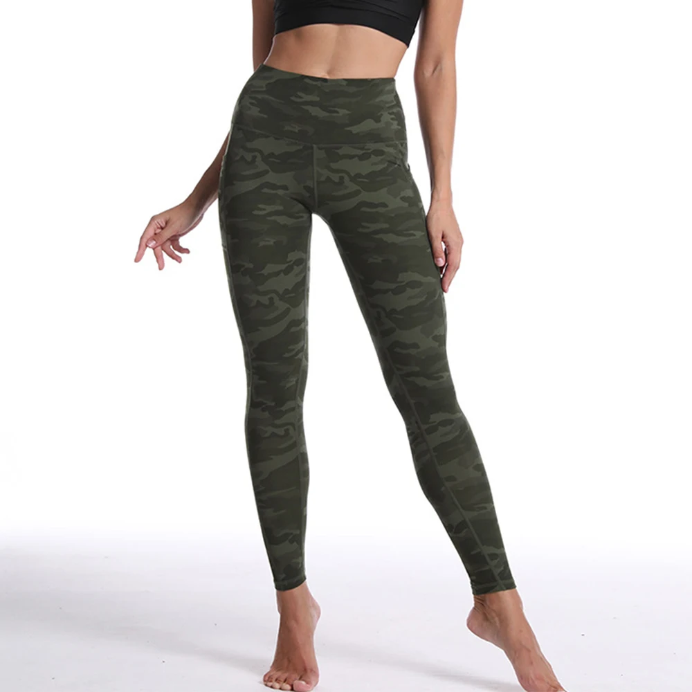 

Naked-Feel High-Waisted Brushed Pocket Yoga Pants Camouflage Print Butt-Lifting Sports Leggings for Women