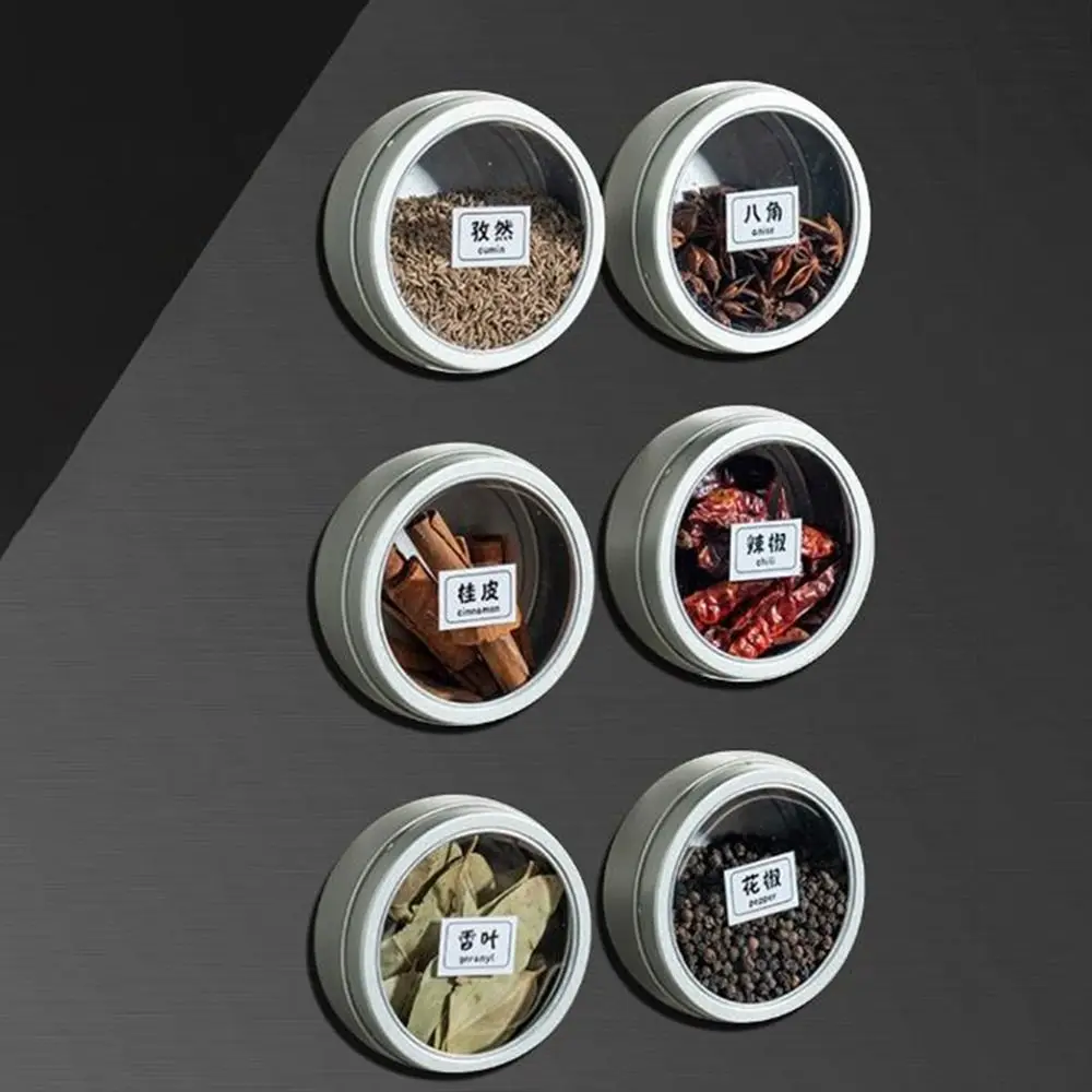

3Pcs Tinplate Magnetic Seasoning Containers Round Silver Seasoning Storage Box Wall-mounted Dustproof Fridge Storage Container