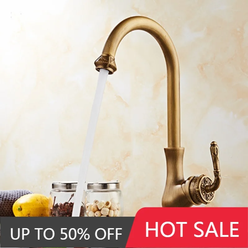 

Antique Kitchen Faucet Brass Carved bathroom faucet Reco Tall Kitchen Tap cold and hot Sink faucet countertop fauce