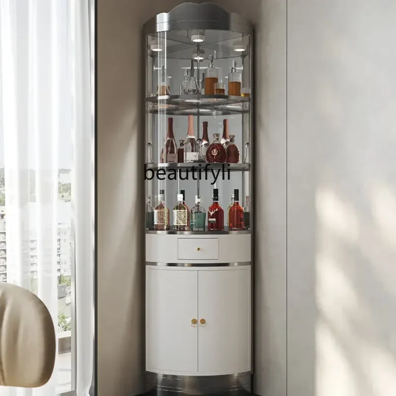 Corner Glass Wine Cabinet Home Living Room Modern Minimalist Triangle Cabinet Light Luxury Liquor Display Cabinet