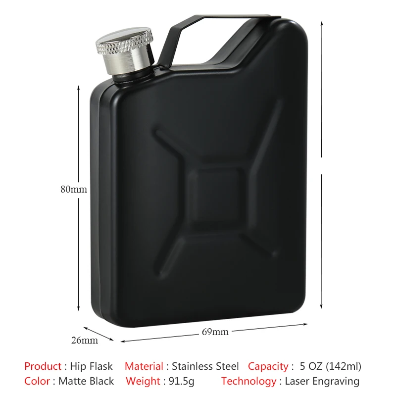 5 oz Black Golden Hip Flask with Funnel Portable Creative Design Stainless Steel Flagon for Wine Whiskey Liquor Drinking Gift