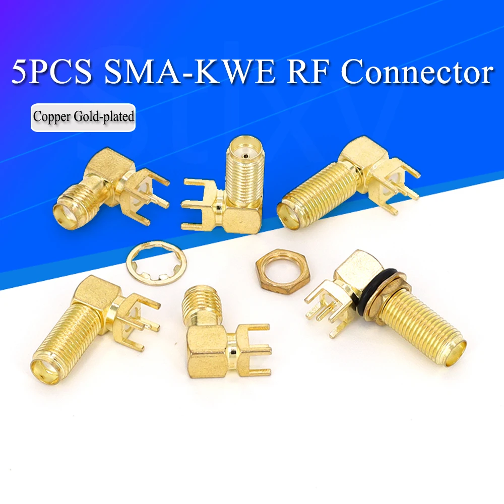 Stlxy 5PCS SMA-KWE SMA Female Plug Adapter Solder Edge PCB Mount Connector Right Angle RF Coaxial