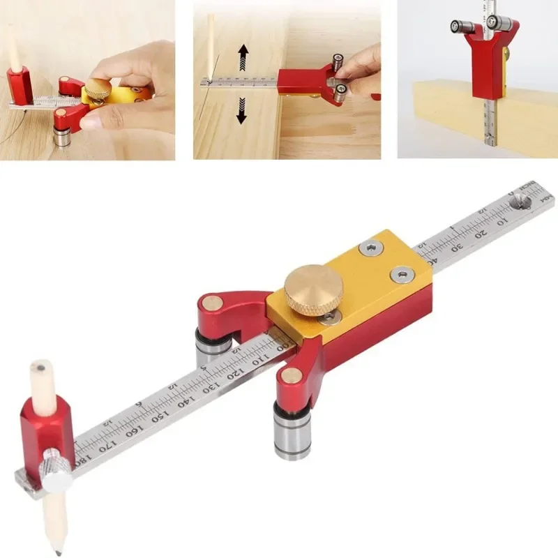 3 in 1 Woodworking Straight-line Arc Altimetry Scriber Ruler Parallel Marking Tools Adjustable Wheel Marking Gauge DIY Wood Work