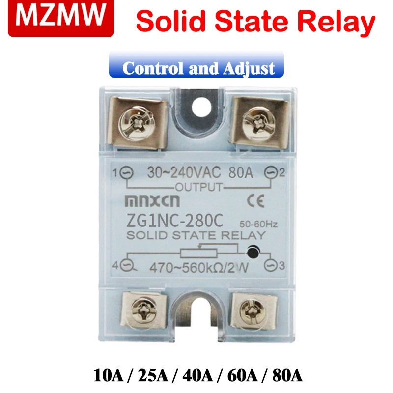 MZMW Solid State Relay Relais Regulator 30-240VAC 10VA 25VA 40A 40VA 60VA 80VA 100VA Single Phase Relay Module