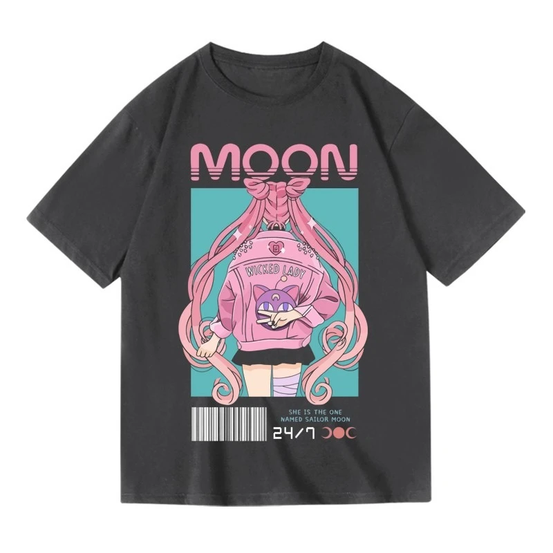 バンダイ 2025 新セーラームーンアニメグラフィック Tシャツメンズルーズカジュアルレディース半袖 Tシャツルーズプラスサイズトップ