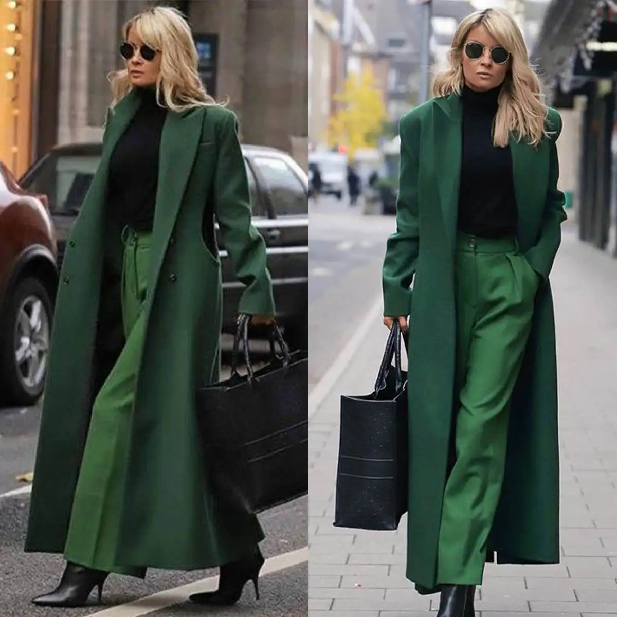 

Winter Green Women Long Coat Warm Ladies Blazer Costumes Femmes Tailored Jacket Formal Wear One Piece