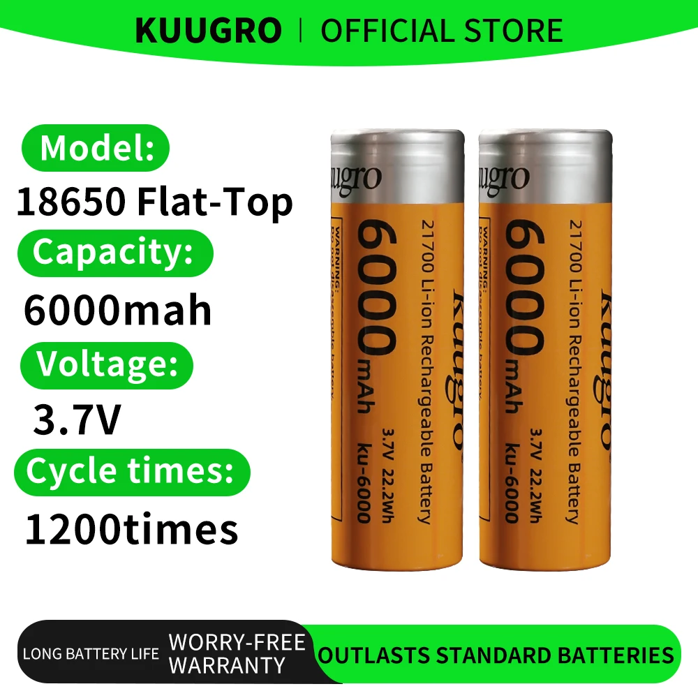 Kuugro ku-6000 21700 6000mAh 3.7V Rechargeable Lithium Battery 18A Discharge High Power Batteries For High-Power Appliances