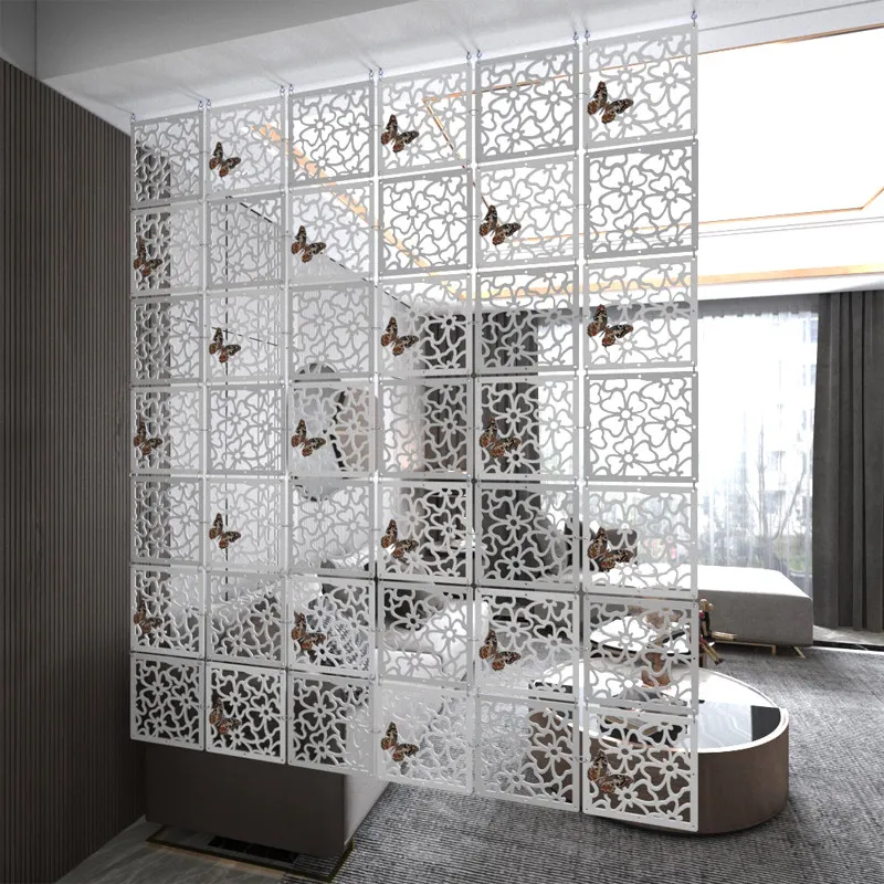 12Pcs Square Hollow‑Carved Hanging Room Divider 29x29cm Minimalist Partition Curtain Wall Decor for Living Room Entryway Bedroom