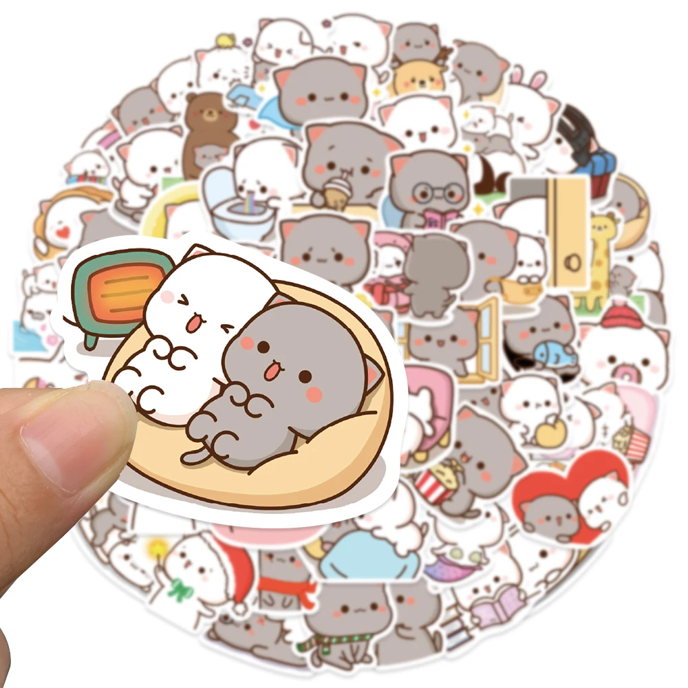 50Pcs Cute Peach Cat Stickers for Water Bottles Kawaii Waterproof PVC Stickers for Laptop Phone Skateboard Kids Girls Gifts