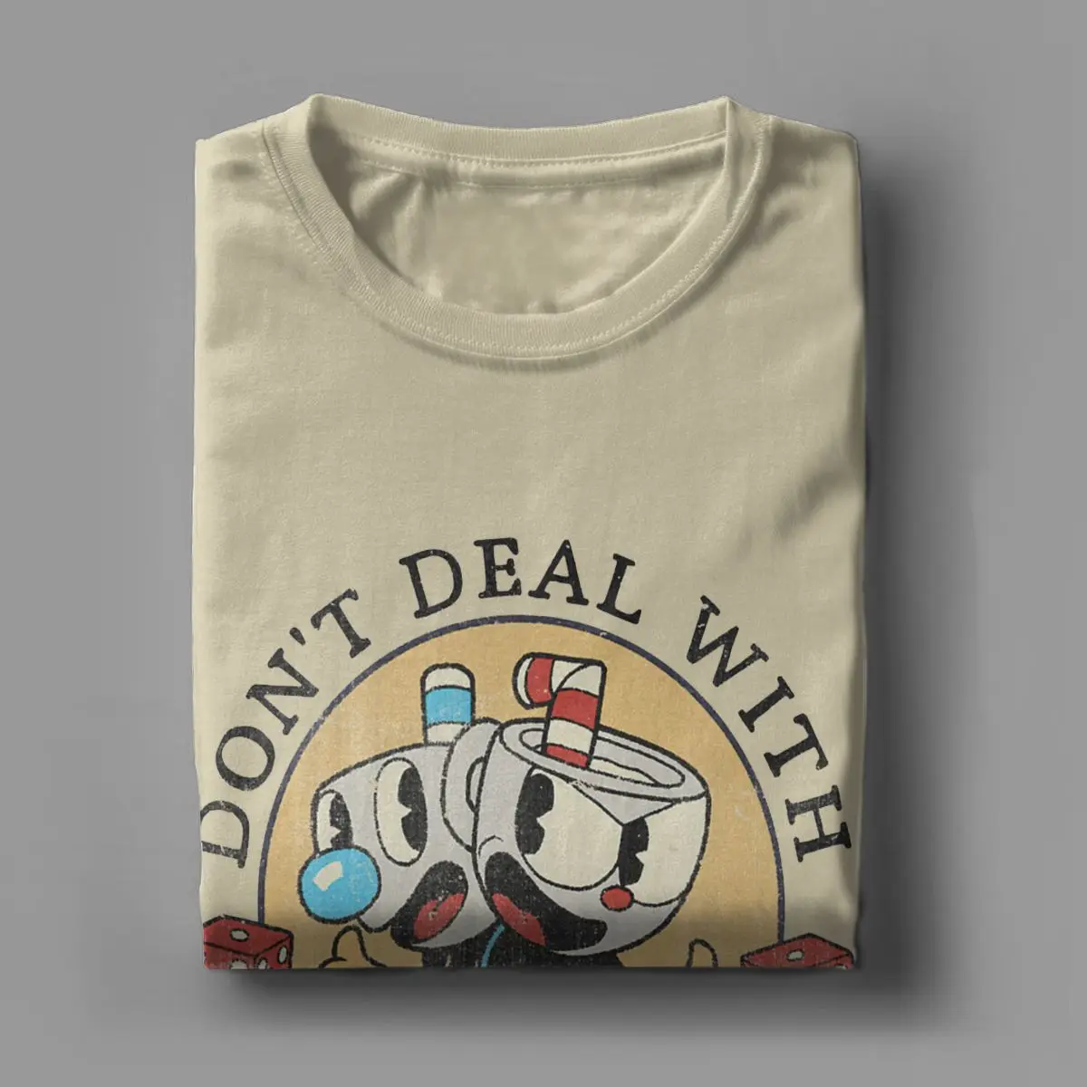 Don\'t Deal With The Devil Men T Shirt Cuphead Mugman Funny Tee Shirt Short Sleeve Round Neck T-Shirts 100% Cotton Clothes