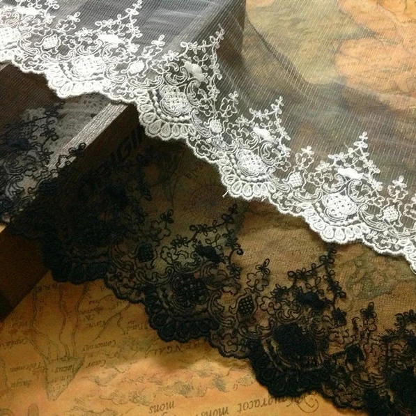 White Black 18cm Embroidery Lace Trim, DIY Handmade Lace Accessories Textile Fabrics RS47