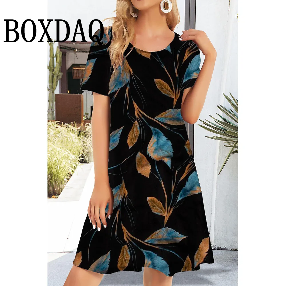 2025 New Women's Dresses Floral Printed Summer Elegant A-Line Dress Female Short Sleeve Dresses Fashion Oversized Loose Clothes