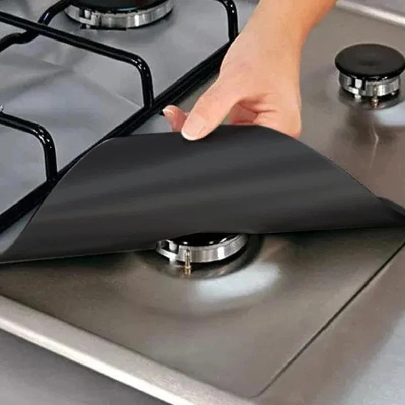 1/2/4/6Pcs Gas Stove Protectors Reusable   Burner Covers Kitchen Mat  Protector Cleaning Pad Liner Cover Black Silver Beige